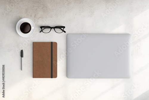 Modern workspace with  copy space on white color background. Top view with copy space. Flat lay style. Minimal blank  mockup.