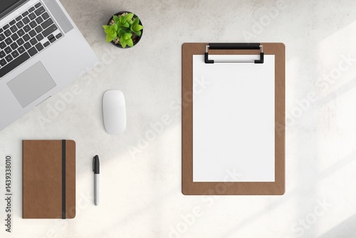 Obraz na płótnie Modern workspace with copy space on white color background. Top view with copy space. Flat lay style. Minimal blank mockup. w salonie