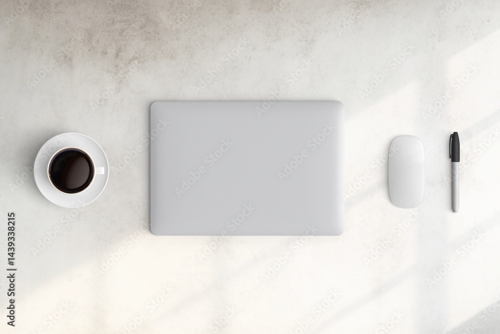 Modern workspace with copy space on white color background. Top view with copy space. Flat lay style. Minimal blank mockup.
