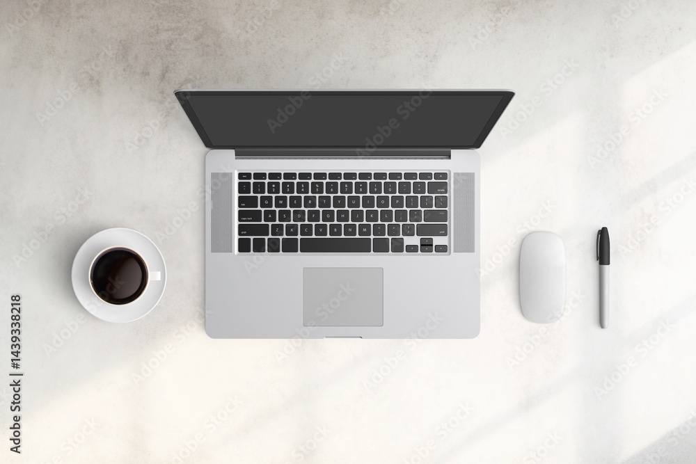 Modern workspace with copy space on white color background. Top view with copy space. Flat lay style. Minimal blank mockup.