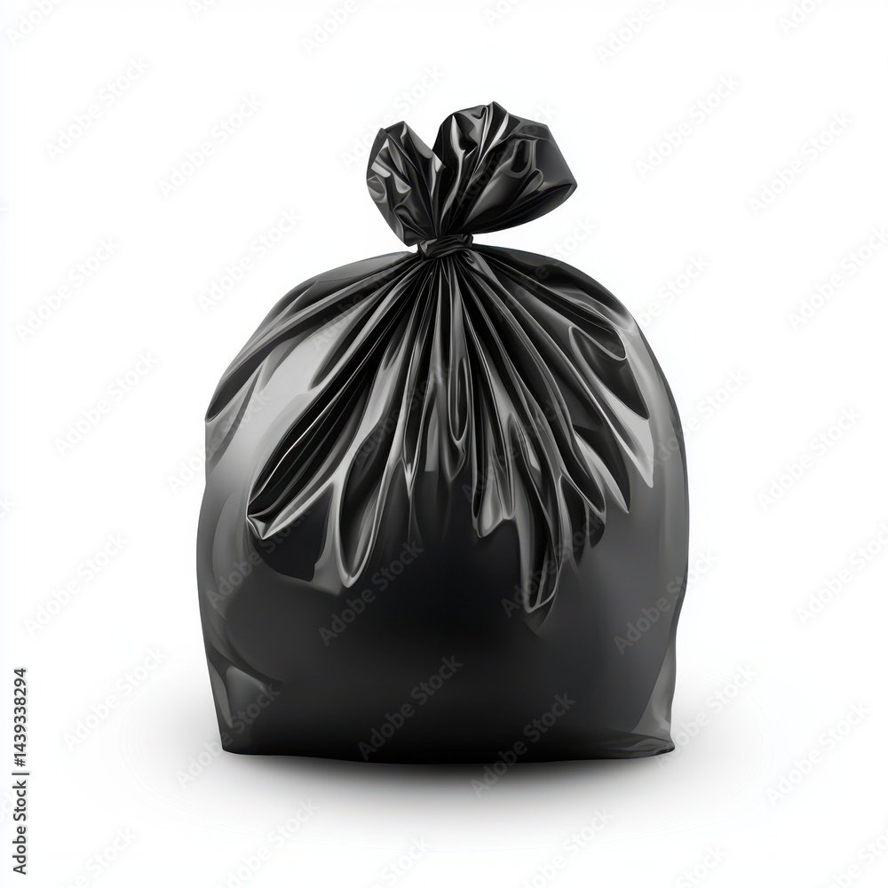 Black Garbage Bag Full of Waste Material Ready for Disposal and Removal from Home or Public Area Black Garbage Bag Full of Waste Material Ready for Disposal and Removal from Home or Public Area