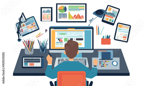 Modern Graphic Designer Workspace with Digital Tools and Devices in Minimalist Style