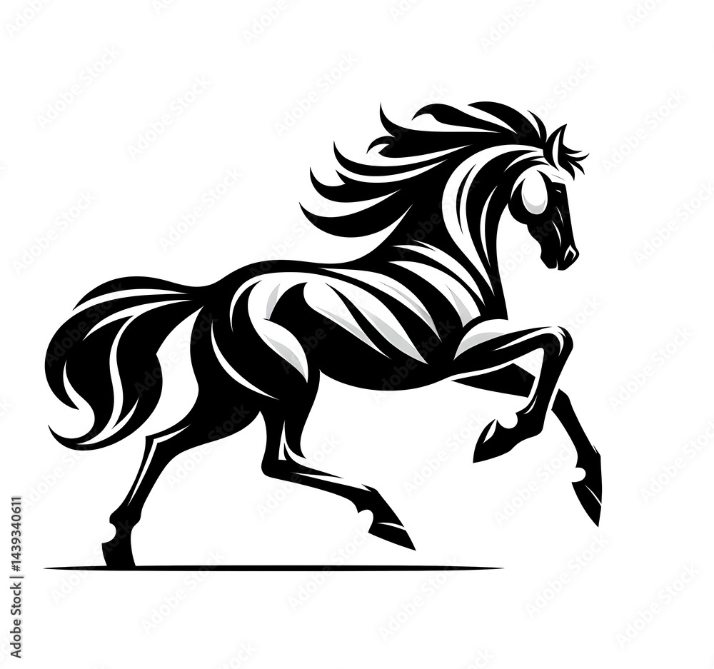 Black and white isolated vector illustration of a thoroughbred horse on a white background. Black and white isolated vector illustration of a thoroughbred horse on a white background.