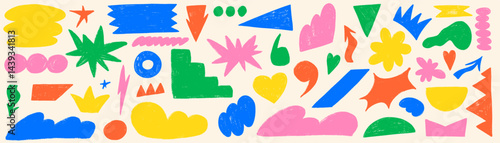 Kid shape geometric crayon. Figure with texture and organic form. Geometry shape naive y2k style with crayon texture