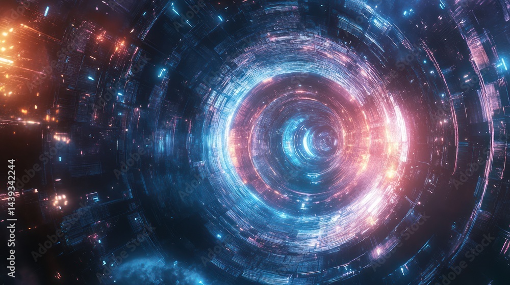 Fototapeta premium Neon Vortex: A Journey Through a Futuristic Tunnel of Light and Energy