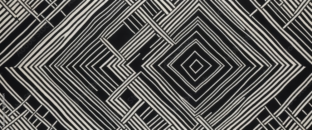 Fototapeta premium A stylish black and white rug featuring intricate geometric patterns, adding a modern touch to any room's decor while enhancing visual interest and texture.