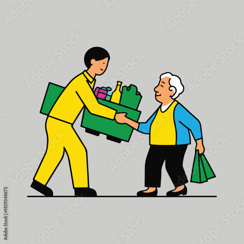 Vector Artwork for National Give Something Away Day - Creative Solid Color Illustrations of Gift Giving, Volunteer Acts, and Community Donations for Charity