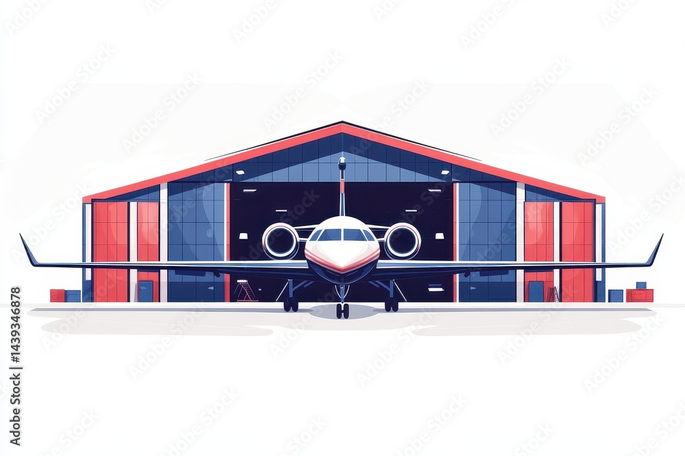 Fototapeta premium Modern Jet Aircraft in Front of Hangar with Sleek Design