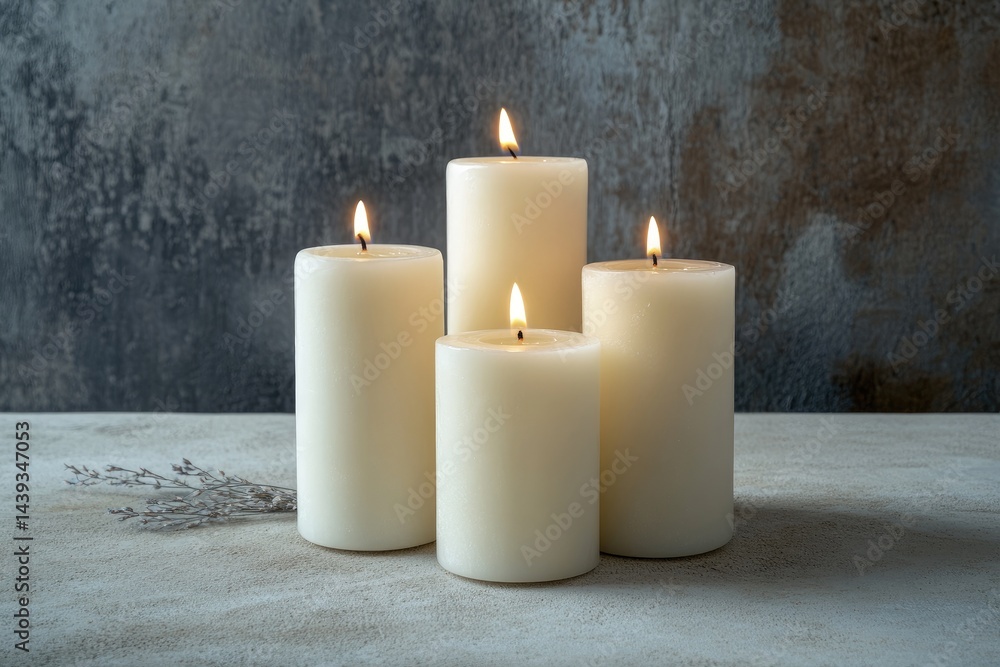 Four pillar candles on a table Four pillar candles on a table