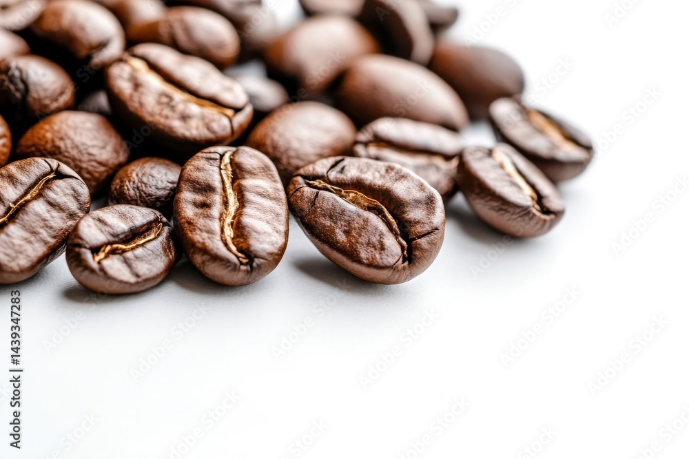 Revitalizing coffee beans on pure white backdrop for gourmet enthusiasts and café lovers Revitalizing coffee beans on pure white backdrop for gourmet enthusiasts and café lovers