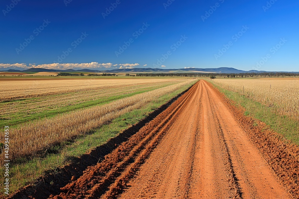 A Long and Dusty Road Stretching into the Horizon Beneath a Deep Blue Sky A Long and Dusty Road Stretching into the Horizon Beneath a Deep Blue Sky