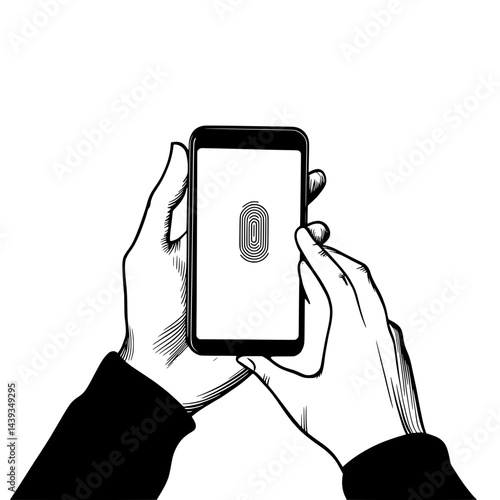 Black and White Silhouette or Line Art Illustration of Man or Woman Handing Mobile Phone - Communication Concept