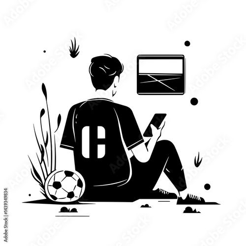 Black and White Silhouette or Line Art Illustration of Man or Woman Handing Mobile Phone - Communication Concept