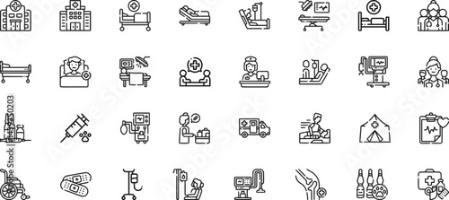 health care editable stroke outline icons set isolated on white background flat vector illustration.