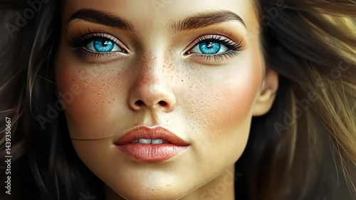 Wallpaper Mural Captivating beauty with striking blue eyes and flowing hair closeup Torontodigital.ca