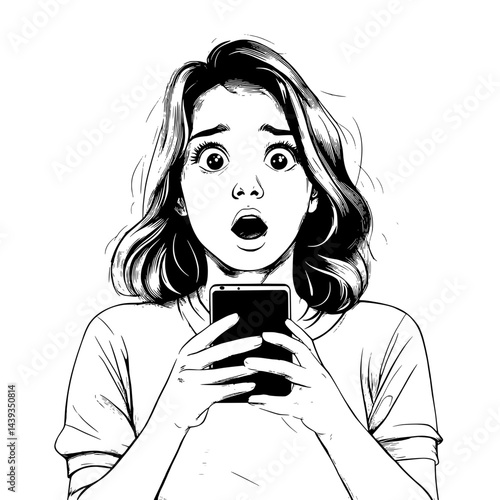 Black and White Silhouette or Line Art Illustration of Man or Woman Handing Mobile Phone - Communication Concept