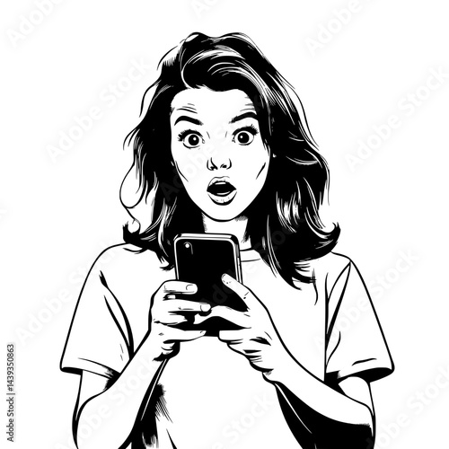 Black and White Silhouette or Line Art Illustration of Man or Woman Handing Mobile Phone - Communication Concept