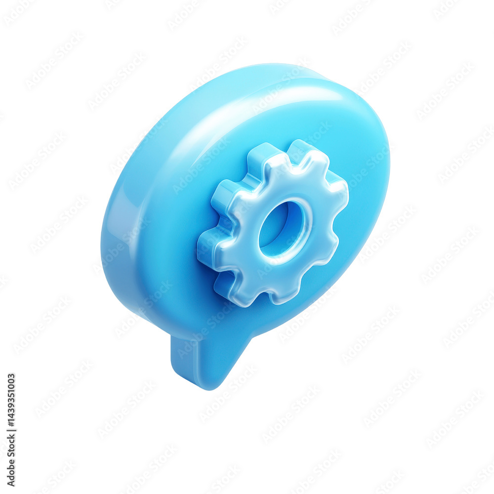 Obraz premium 3D Render of a Blue Speech Bubble with a Gear Icon - Setting and Communication Concept