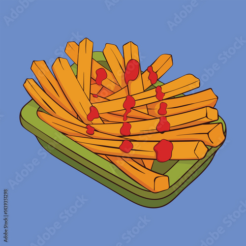 French Fries with Ketchup Illustration Drawing. Fries with ketchup vector concept