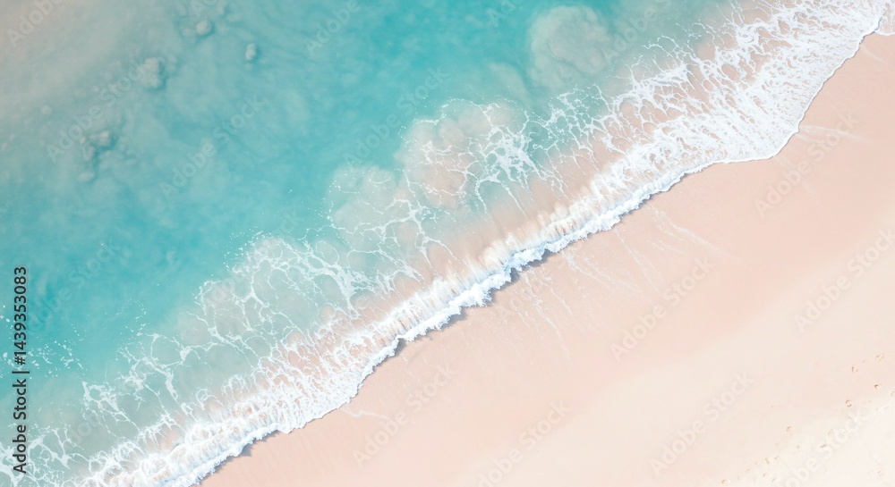Aerial View of Turquoise Ocean Waves Crashing on Pristine Sandy Beach Aerial View of Turquoise Ocean Waves Crashing on Pristine Sandy Beach