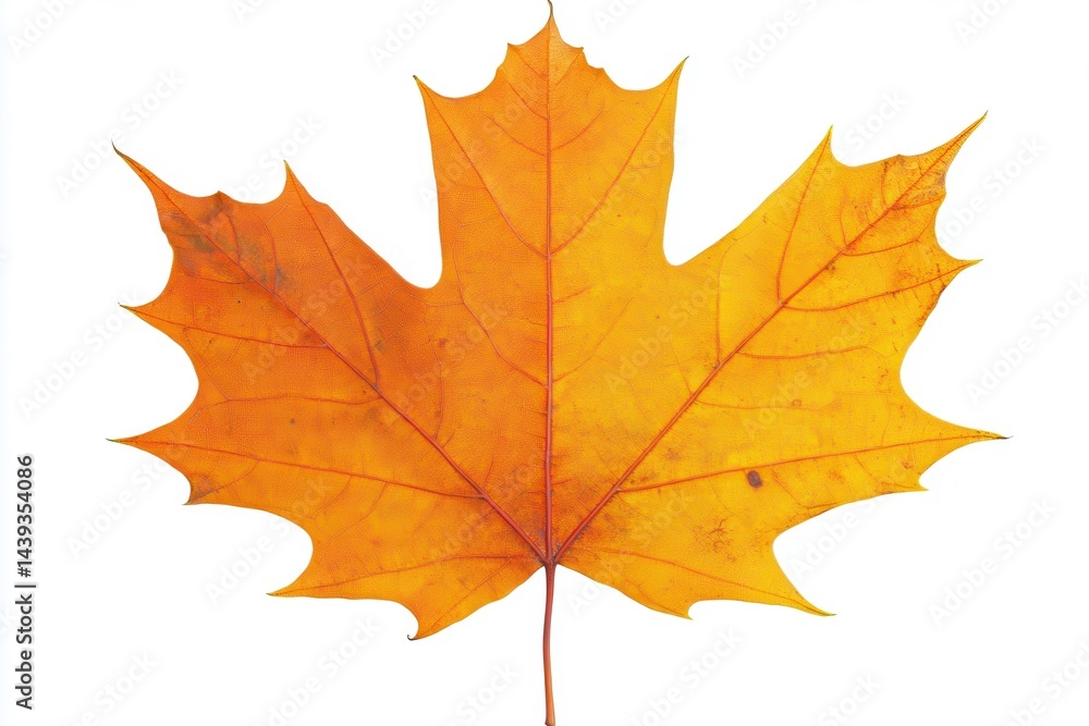 Vibrant orange maple leaf isolated on a white background, showcasing autumn's beauty Vibrant orange maple leaf isolated on a white background, showcasing autumn's beauty