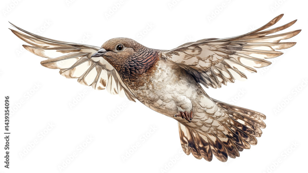 Obraz premium Pigeon mid-flight, open wings, cut out transparent