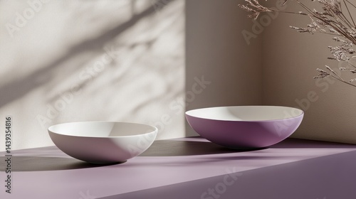 Wallpaper Mural Two bowls, sunlit studio, minimalist backdrop Torontodigital.ca