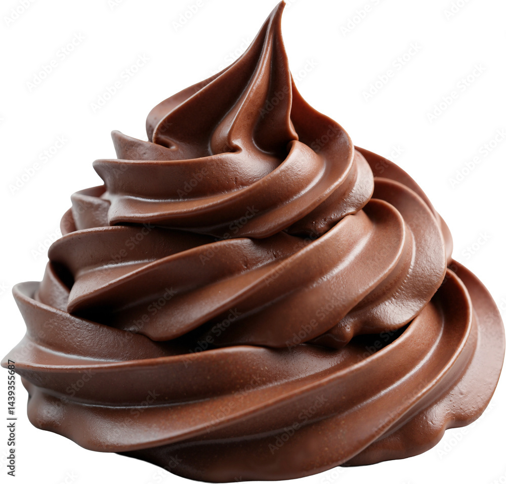 Hyper-realistic 3D Rendering of Luxurious Chocolate Whipped Cream Swirl Isolated on Transparent Background for Gourmet Advertising Hyper-realistic 3D Rendering of Luxurious Chocolate Whipped Cream Swirl Isolated on Transparent Background for Gourmet Advertising