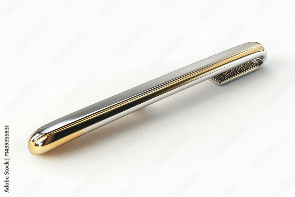 Sleek Silver or Gold Tie Bar Display Isolated On White Background. Sleek Silver or Gold Tie Bar Display Isolated On White Background.