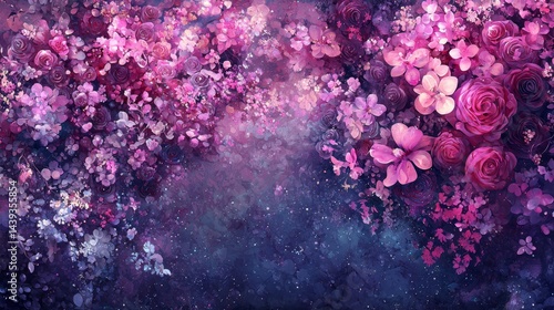 Vibrant Floral Background with Shades of Pink and Purple in an Ethereal and Dreamy Setting for Various Creative Projects