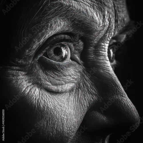 Close up grayscale portrait of human face