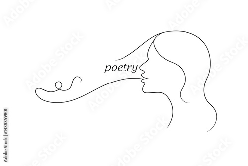 Woman speaking poetry minimalist line art illustration creative writing concept imagination and literary expression elegant simplicity