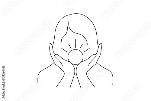 Minimalist line art of woman holding sunlight revealing hope and optimism for the future
