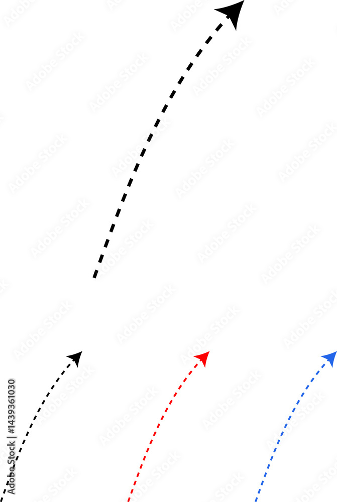 Curve arrow icon. Curved dotted arrow. Zigzag arrow stripes with dotted lines. Curve arrow icon. Curved dotted arrow. Zigzag arrow stripes with dotted lines.