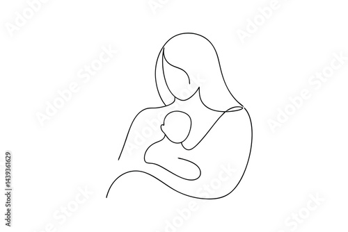Elegant one line drawing of mother holding baby minimalist design for motherhood concepts and family illustrations