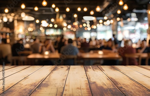 Wallpaper Mural Restaurant interior blurred background, wooden tabletop Torontodigital.ca