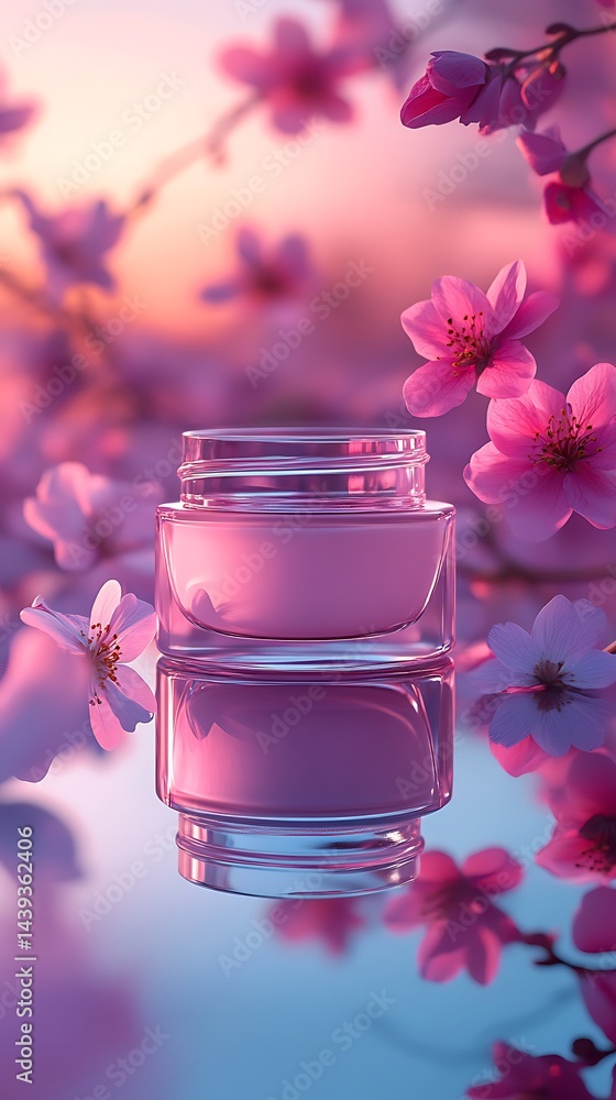 cosmetic cream jar on a mirrored surface cosmetic cream jar on a mirrored surface