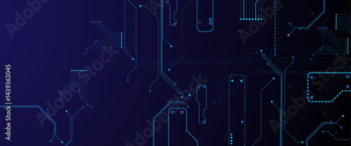Vector illustration fantastic digital technology. Technology lines circuit and dots on blue background, circuit board network connection.