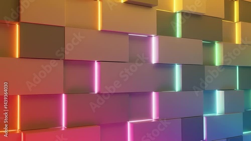 Colorful rectangular blocks with neon lighting.