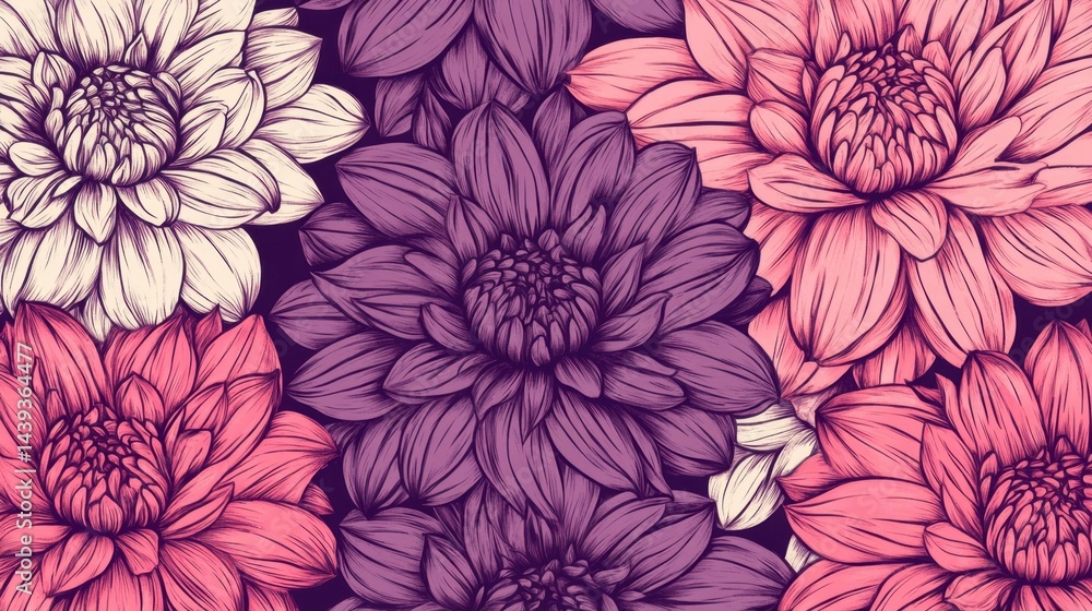 Seamless pattern with hand drawn dahlia flowers Seamless pattern with hand drawn dahlia flowers