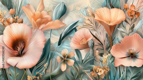 Wallpaper Mural Soft Floral Composition with Pastel Tones Featuring Various Flowers and Leaves in an Elegant Arrangement Torontodigital.ca
