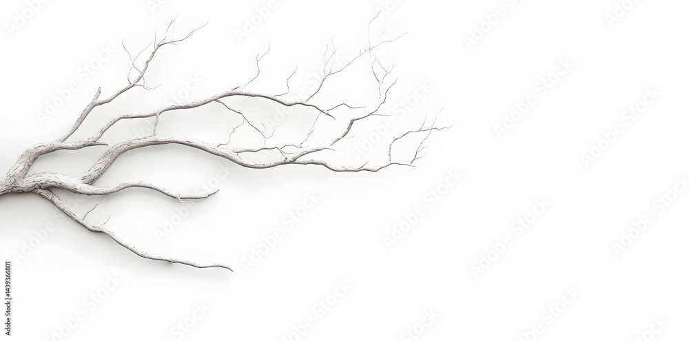 A bare, gnarled branch isolated on white background