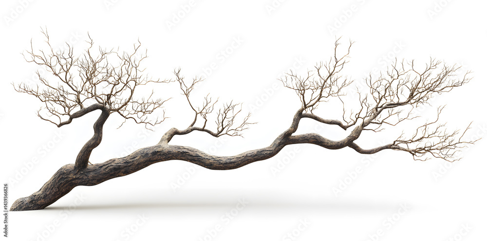 Fototapeta premium A bare, gnarled branch isolated on white background