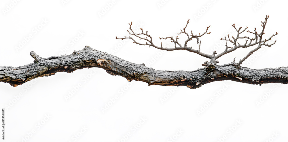 A bare, gnarled branch isolated on white background