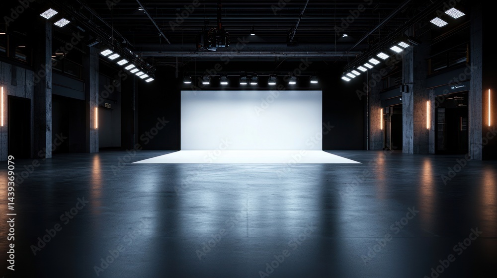 Industrial Studio Space with Blank White Backdrop Industrial Studio Space with Blank White Backdrop