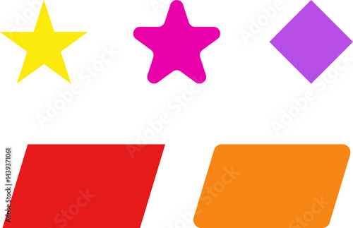 Geometric shape. Basic geometric shapes such as arrow, triangle, square, circle, trapezium, heart, star, rhombus, polygon, rectangle, parallelogram, pentagon for education.
