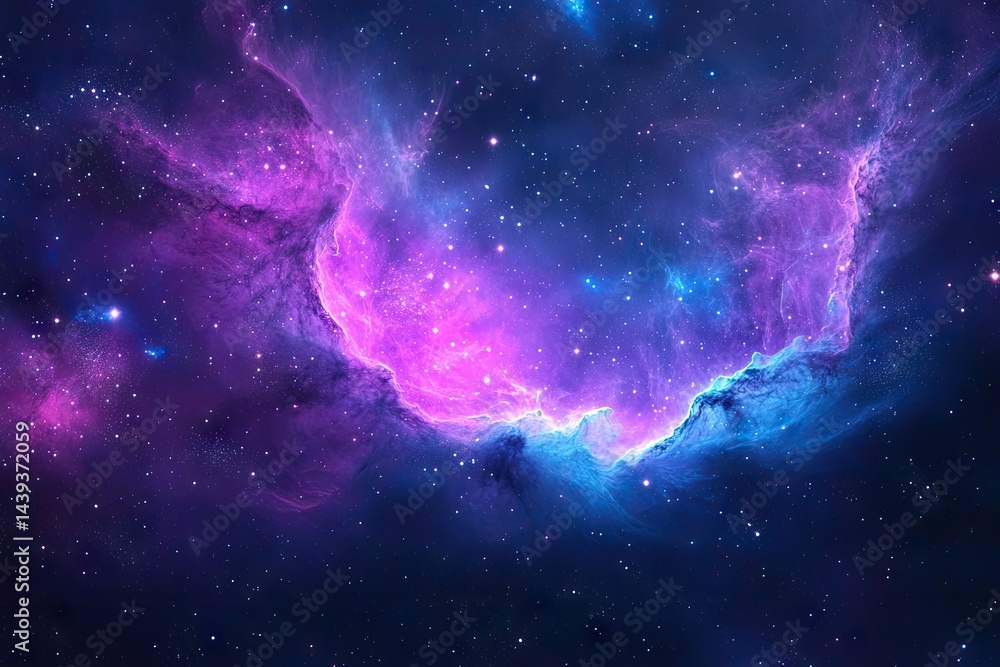 Naklejka premium A vibrant display of cosmic nebulae, filled with swirling hues of purple and blue.