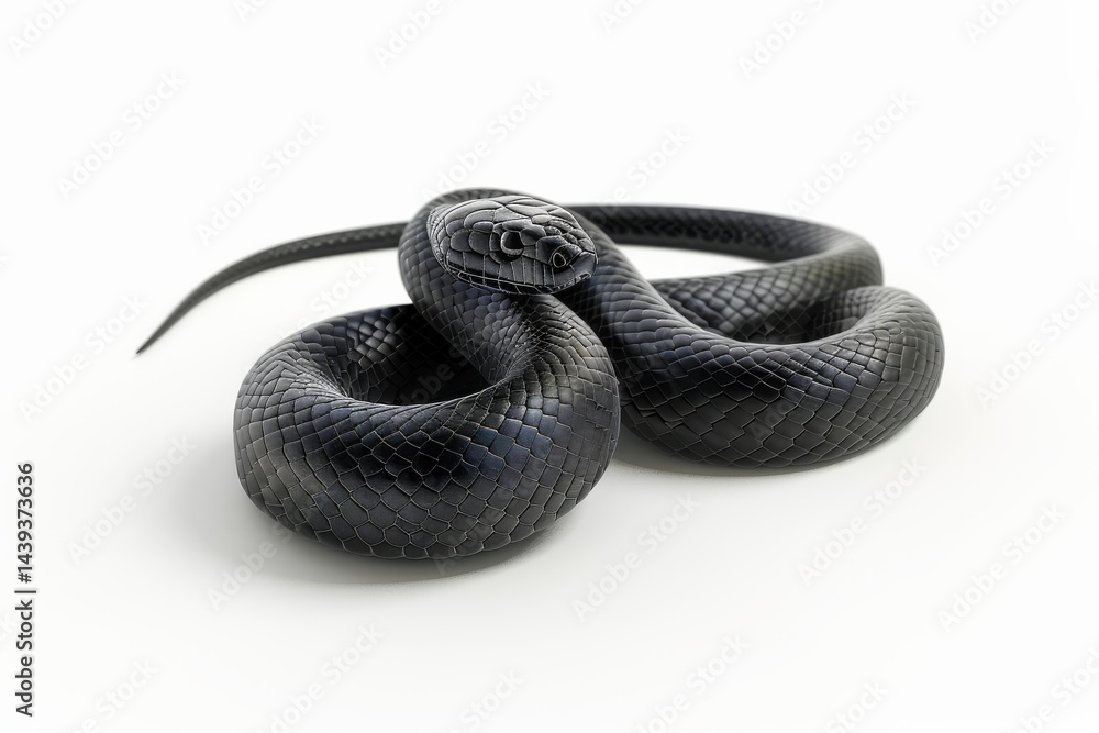 Fototapeta premium Deadly Elegance: The Black Mamba Isolated On White Background.