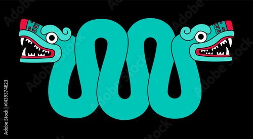 Aztec turquoise double headed serpent Xiuhcoatl, the fire serpent, a mythological snake and guardian nagual of the Aztecs. Also the spirit form of the Aztec fire god Xiuhtecuhtli, the Turquoise Lord.