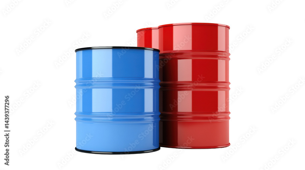 Pair of Colorful Blue and Red Industrial Drums on a Transparent Background